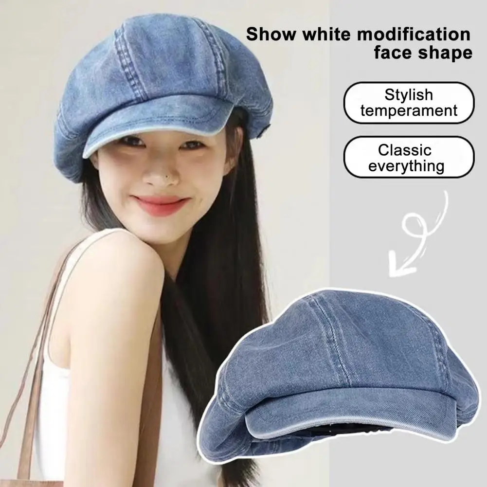 NEW Autumn hats for women Washed denim fabric octagonal hat 2023 fashionable and versatile artistic painter hat newsboy cap