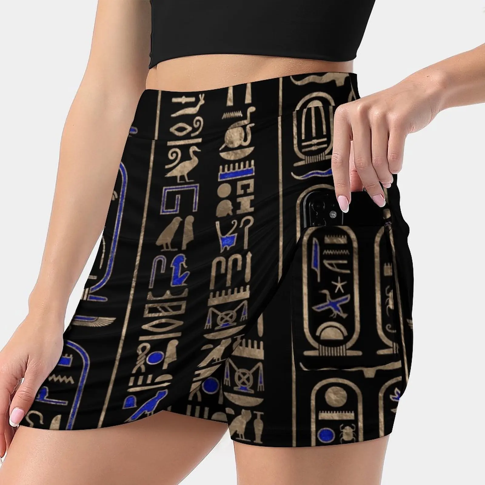 Egyptian Hieroglyphs Pattern Gold Lapis Lazuli #2 Women's skirt Aesthetic skirts New Fashion Short Skirts Egyptian Hieroglyphs