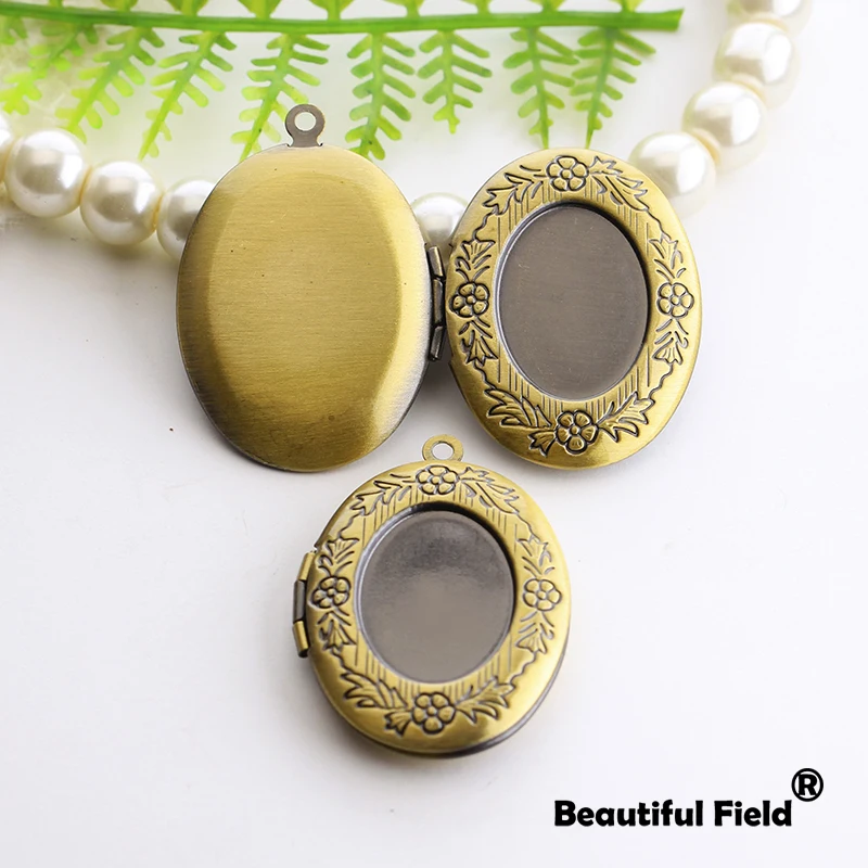 2pcs Fit 13x18mm Photo Loclet Box Setting Brush Bronze  Color Plated Oval Cameo Base Blank Tray Flowers