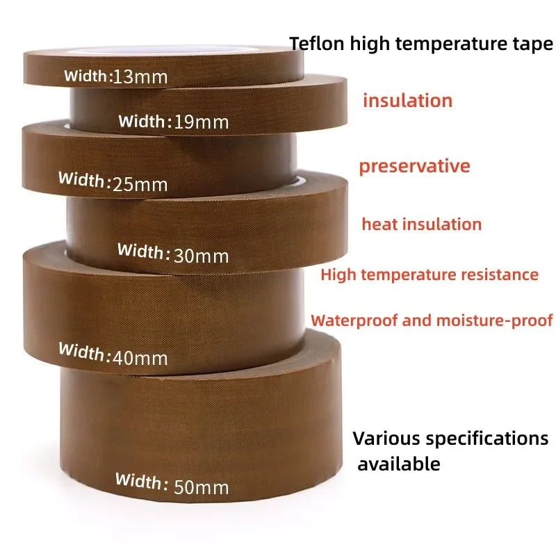 PTFE Tape Adhesive Cloth Insulated High Temperature Resistant Sealing PTFE Tapes Width 5~50mm Thickness 0.18mm 0.13mm