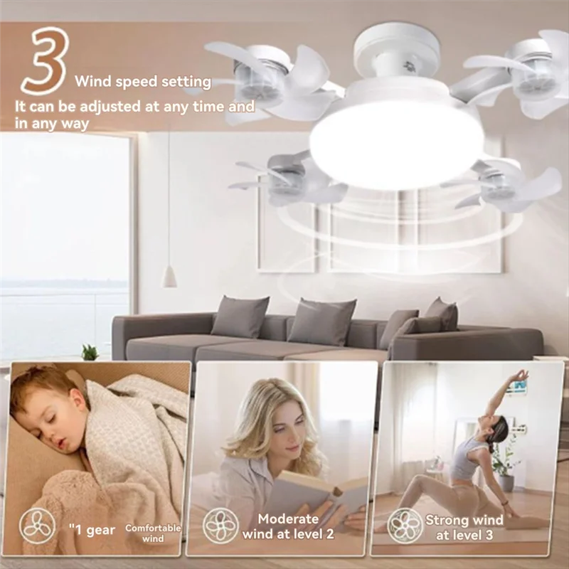 AT21-E27 LED-Deckenventilatorleuchte 60 W mit Fernbedienung, Dimmerfunktion, Drohnenförmige Deckenleuchte