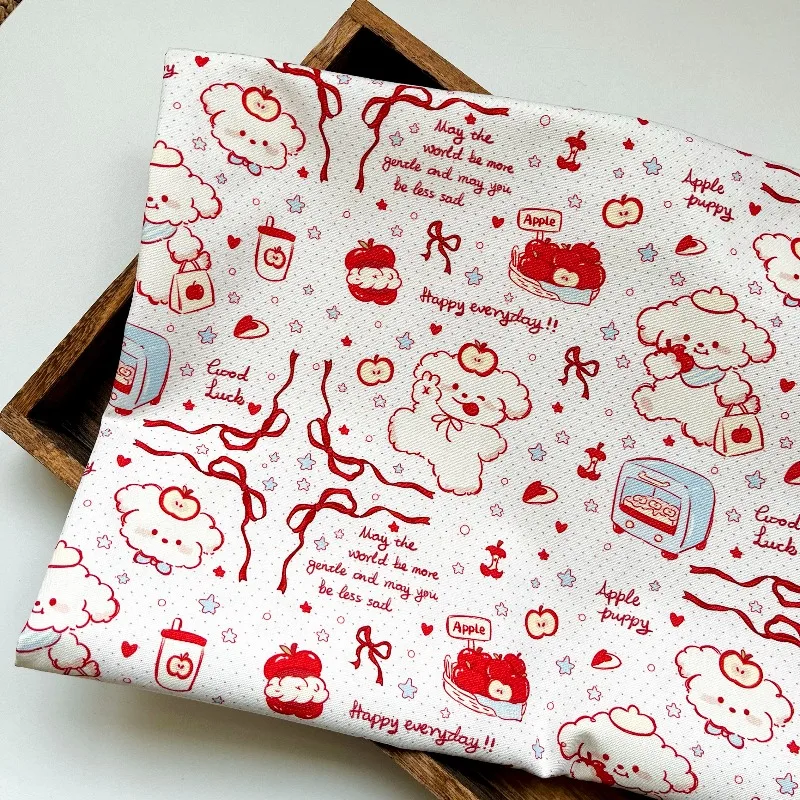 1 미터 X1.5 미터 애플 도그 코튼 패브릭 만화 캔버스 가방 코트 조끼 홈 장식 수제 DIY 패션 패브릭