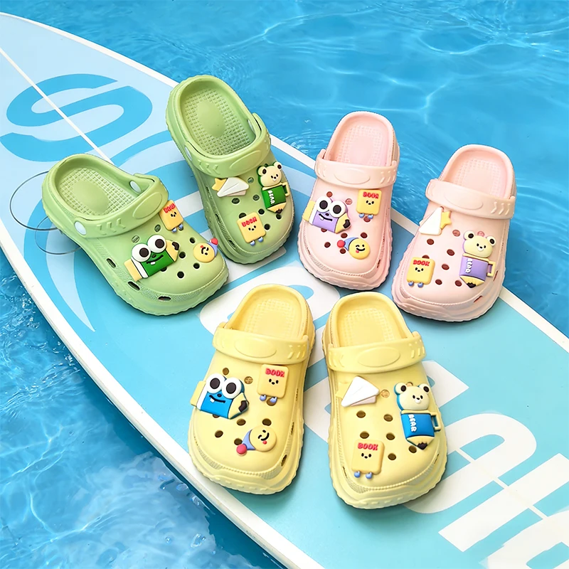 Cute Kids Cartoon Charms Clogs, Non-Slip Quick-Dry Breathable Summer Slippers for Boys Girls Beach Pool Indoor Outdoor
