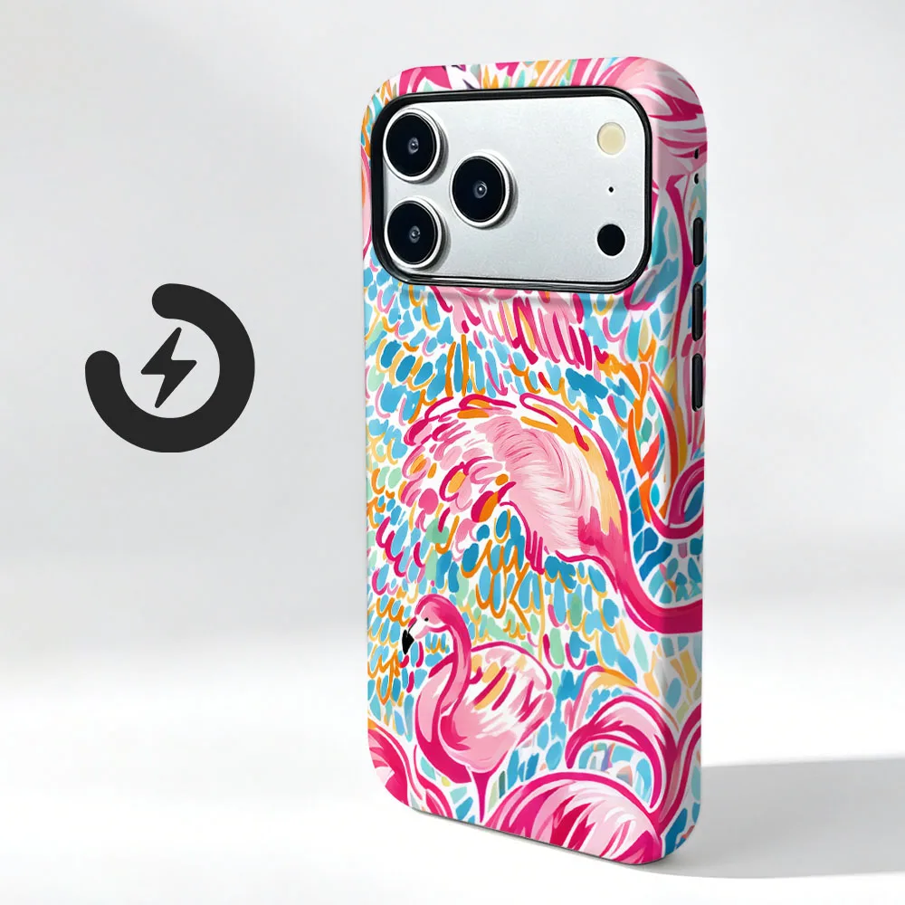 Magnetic Case For iPhone 17 16 15 14 13 12 11 Pro Max Air 16e 7 8 Plus XS Max X XR Pink Flamingo 2 IN 1 Film Shell Phone Cover - view 5