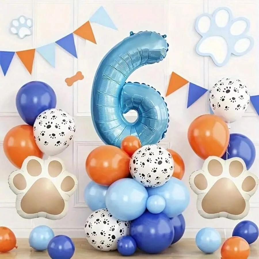 22 Teile/satz Haustier Thema Pfotenabdruck Geburtstag Party Luftballons, 40 Zoll Perlglanz Blaue Zahl, Für Haustier Geburtstag Party, Hundeliebhaber – Detail 6