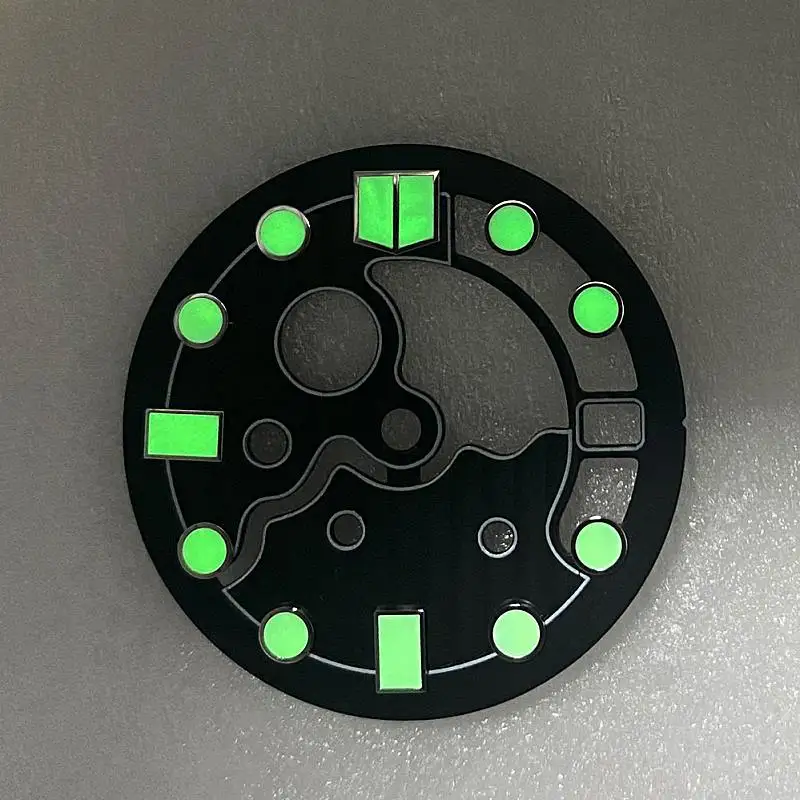 Watch Accessory 28.5MM Black Gray Hollowed Out Dial Green Luminous For Seiko NH35 NH36 Movement Diving Watch