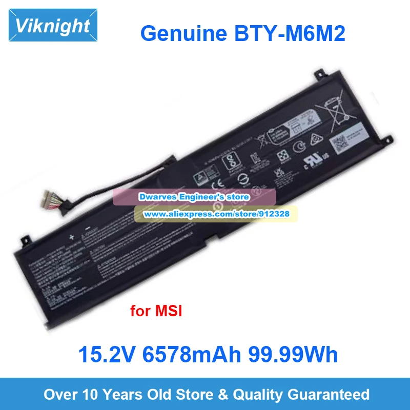Genuine BTY-M6M2 Battery 15.2V 6578mAh 99.99Wh for MSI Stealth 16 AI Studio A1VFG A1VGG A1VHG A1VIG A13VG A13VF Laptop Battery