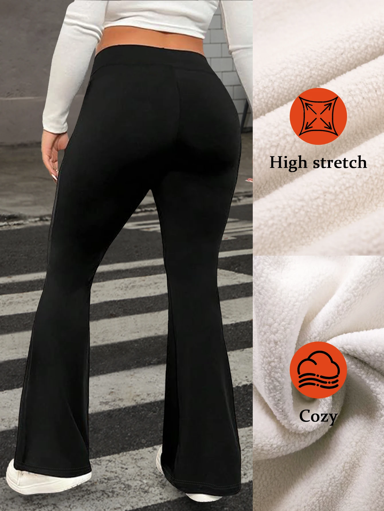 Women's Thermal Fleece Lined High Waist Flare Pants, Winter Fitness Warm Thick Leggings Soft Yoga Pants, Women's Winter Clothing