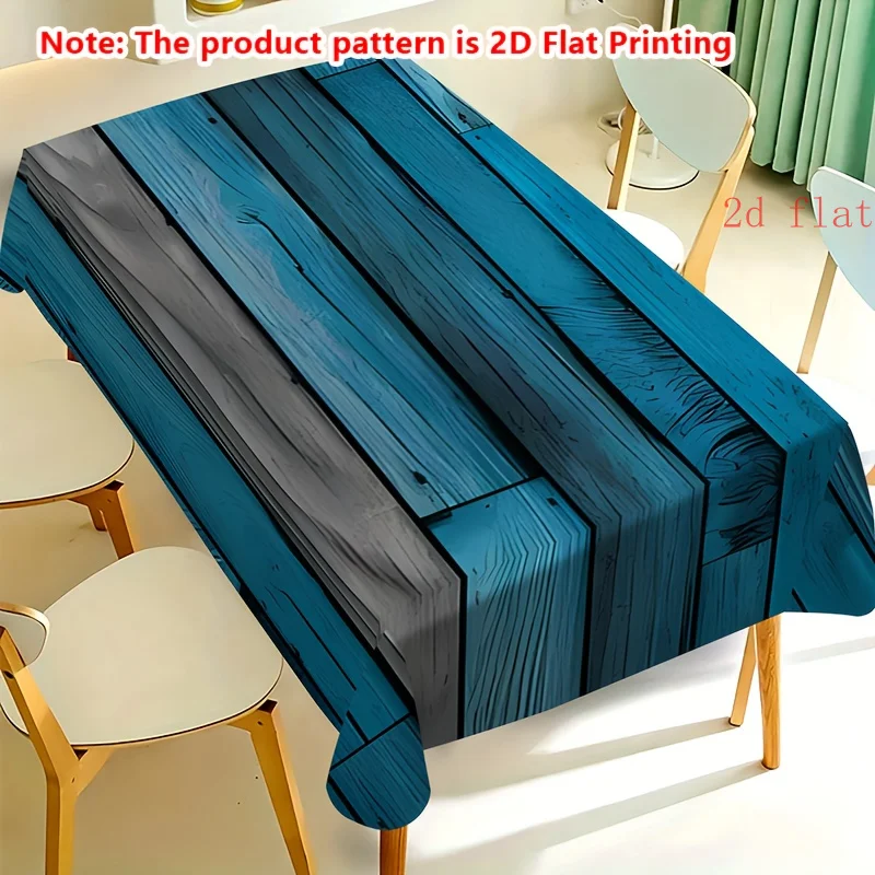 2D flat - 1-piece rectangular tablecloth with blue wood-grain design, suitable for restaurantszyc