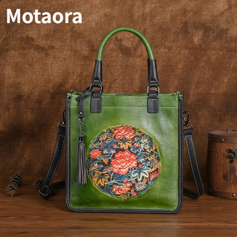 MOTAORA 2024 New Retro Embossed Handbags For Women Luxury Designer Handbag Genuine Leather Large Capacity Ladies Shoulder Bags