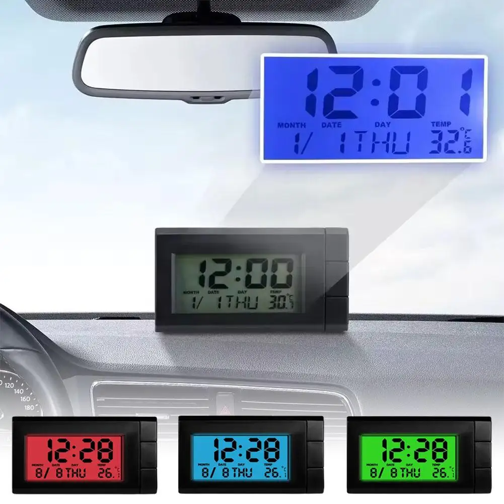 Auto Klok Universele Auto Digitale Klok Datum 2 In 1 Lcd Display Elektronische Temperatuur Nachtelijke Decoratie