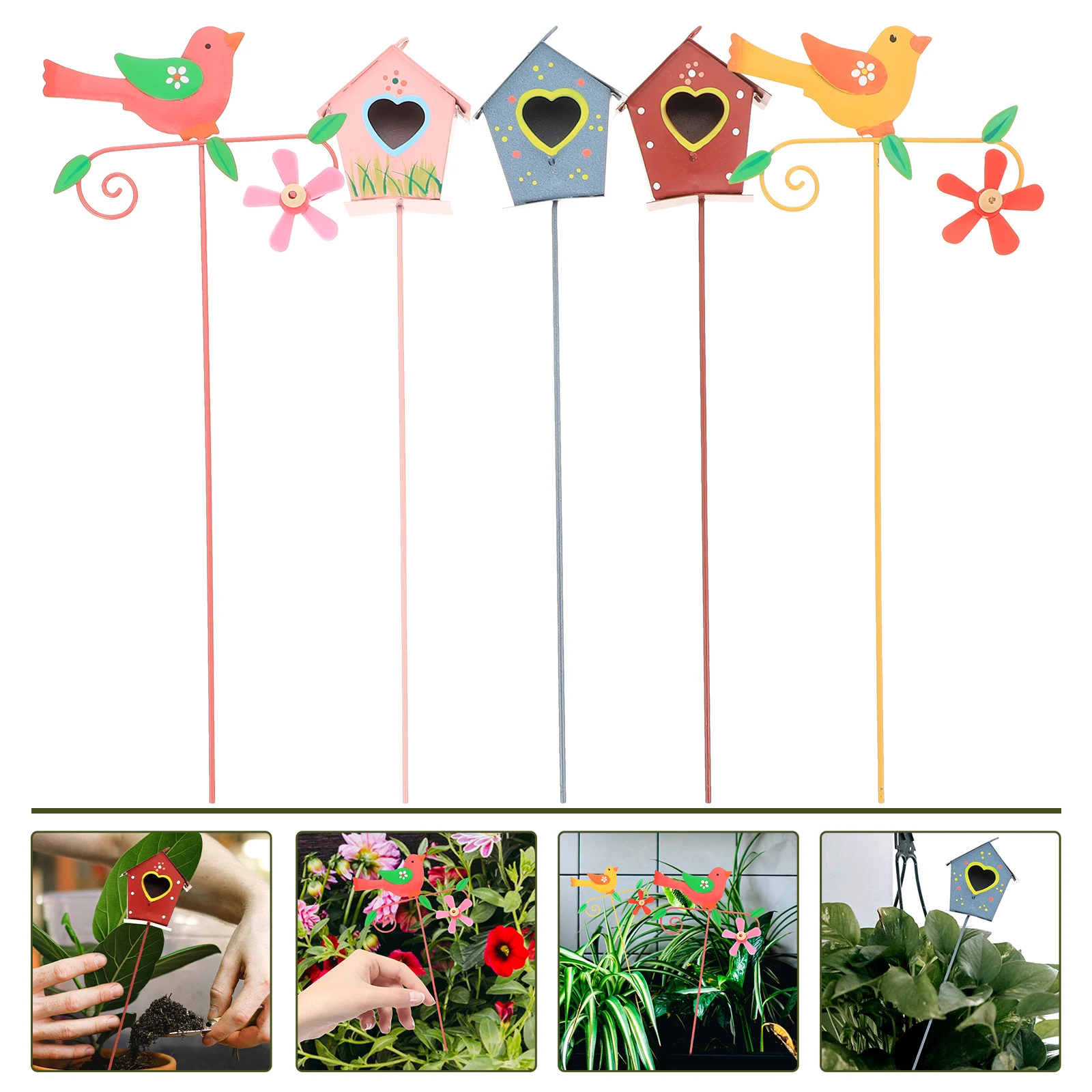 

5pcs Metal Garden Stakes Decorative Yard Ornaments for Indoor Outdoor Flowerpot Decoration Cartoon Elements Practical