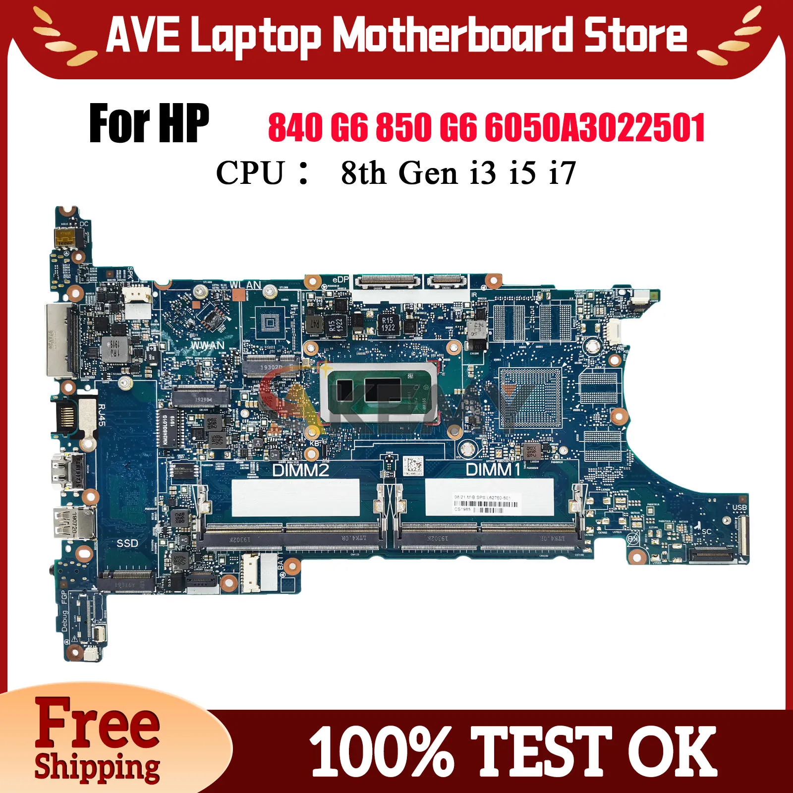 

6050A3022501 для ноутбука HP EliteBook 840 G6 850 G6, материнская плата L62761-601 L62760-601 с процессором i5 i7 DDR4, 100% полностью протестировано