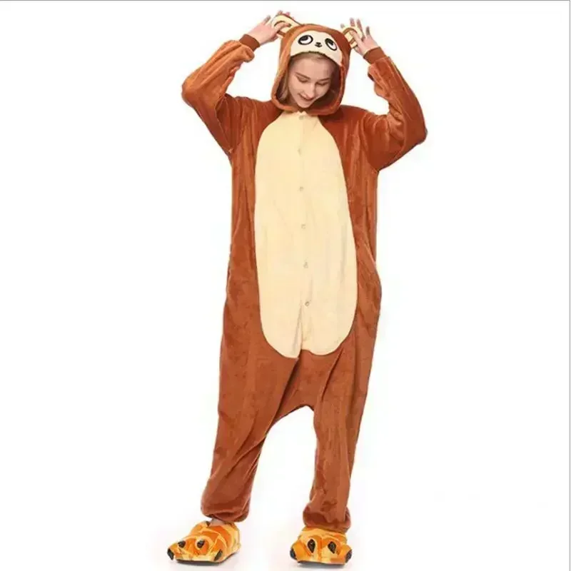 Brown Monkey Kids Cartoon Adult Jumpsuit Costume Onesie Pajamas Unisex Animal One-Piece Costume Cosplay Homewear Sleepwear Party