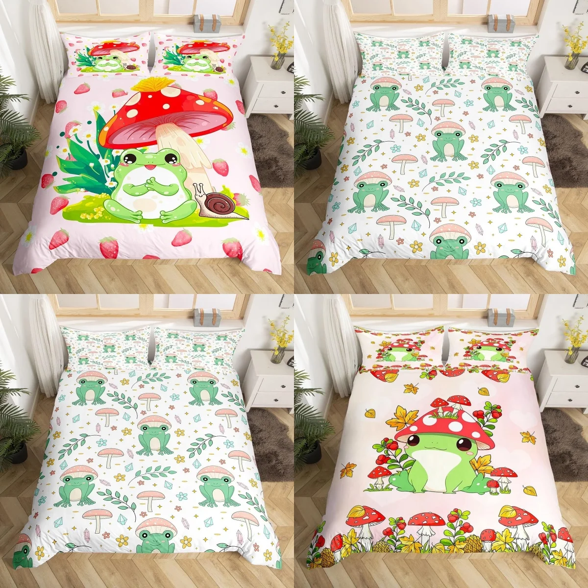 

Милый комплект постельного белья с героями мультфильмов, лягушки, грибы, пододеяльник, мягкий одинарный двойной размер, домашний декор, подарок на день рождения для детей, рождественский подарок