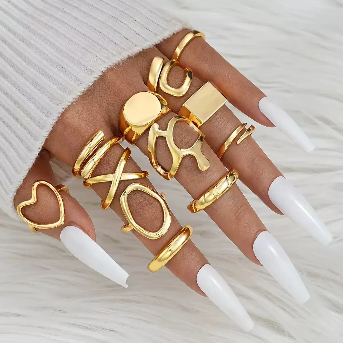 15PCS Cross-Border Punk Landscape Eing, Exaggerated Irregular Silver Thick Ring, Suitable For Hip Hop Men And Women Party Wear image 4