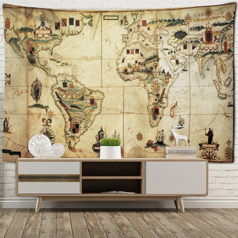 Old World Template Map Tapestry History Education Collection Room Background Home Hanging Decorative Tapestry