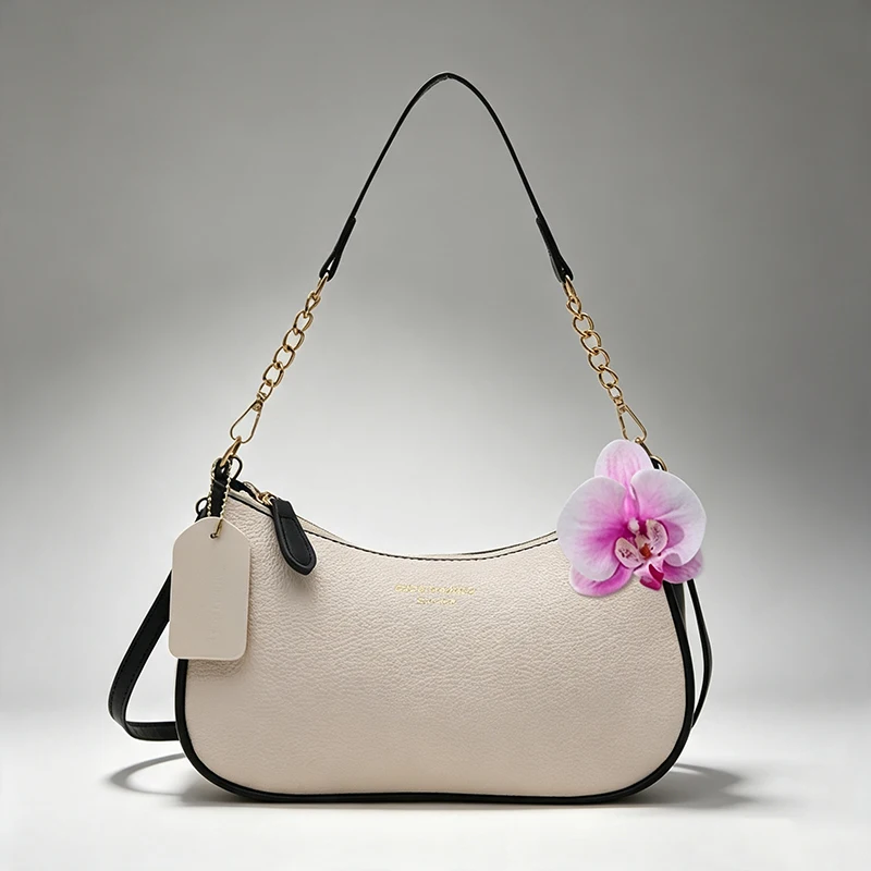 Einfarbige Kunstleder-Hobo-Tasche mit Muschel- und Kettenriemen, Casual-Stil, für Pendel- und Ausflugszwecke, Schulter- und Unterarmtaschen für Frauen – Detail 13