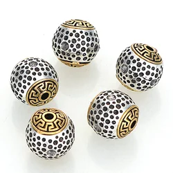 5Pcs 12MM Vintage Antique Golden Silver Plated Cast Metal Striped Round With Dots Surface Spacers Beads For Diy Jewelry Making