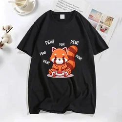 Short Sleeve Tee Red Panda Playing Video Games Funny Women Top Fashion Casual Clothes 2000s Aesthetic Tshirts Anime Y2k T-Shirt