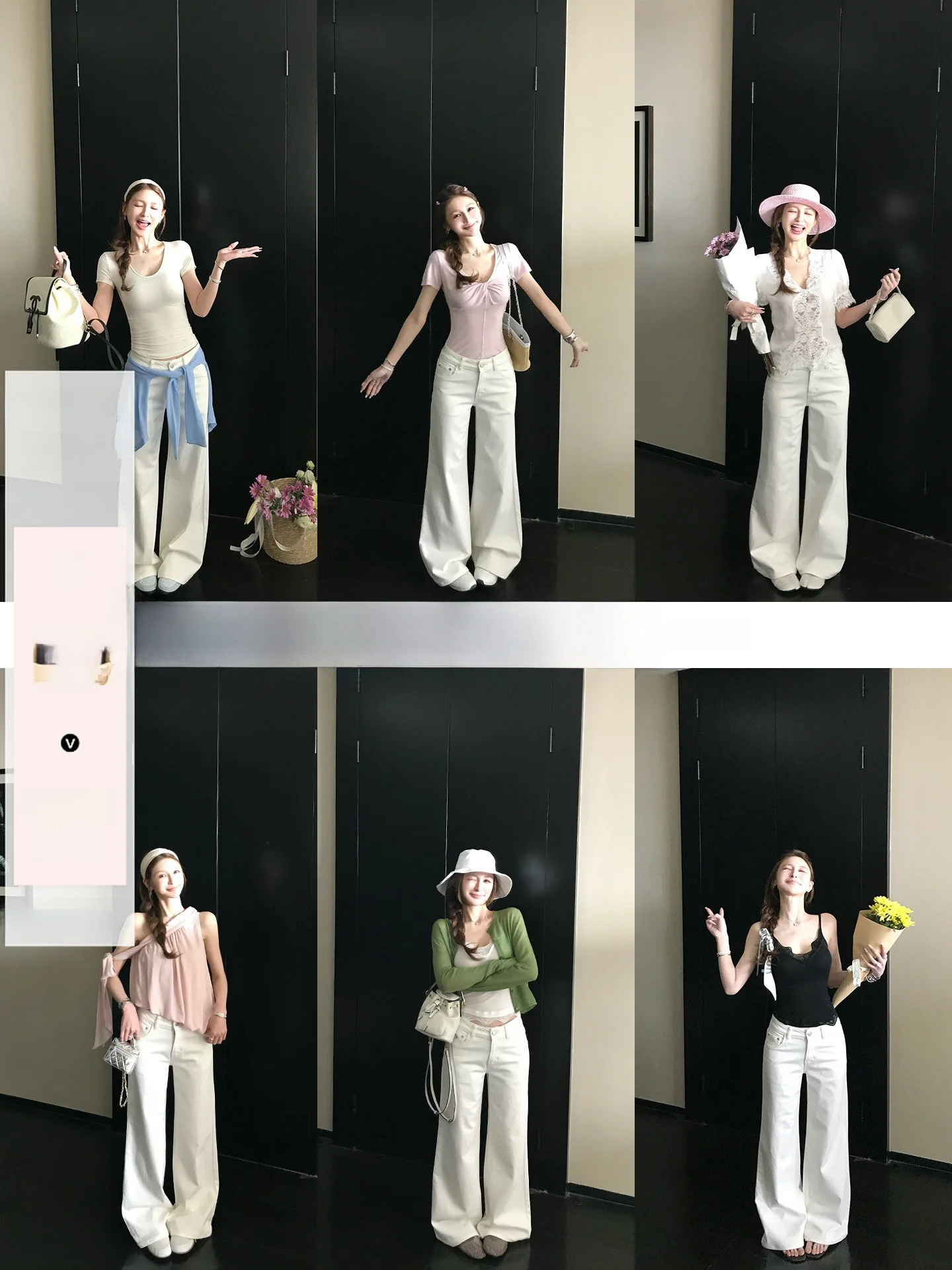 

Skk Store R0W Series Fashionable Long Velvet Cotton High Waist White Jeans Simple Style Natural Waist Button Closure Summer J...