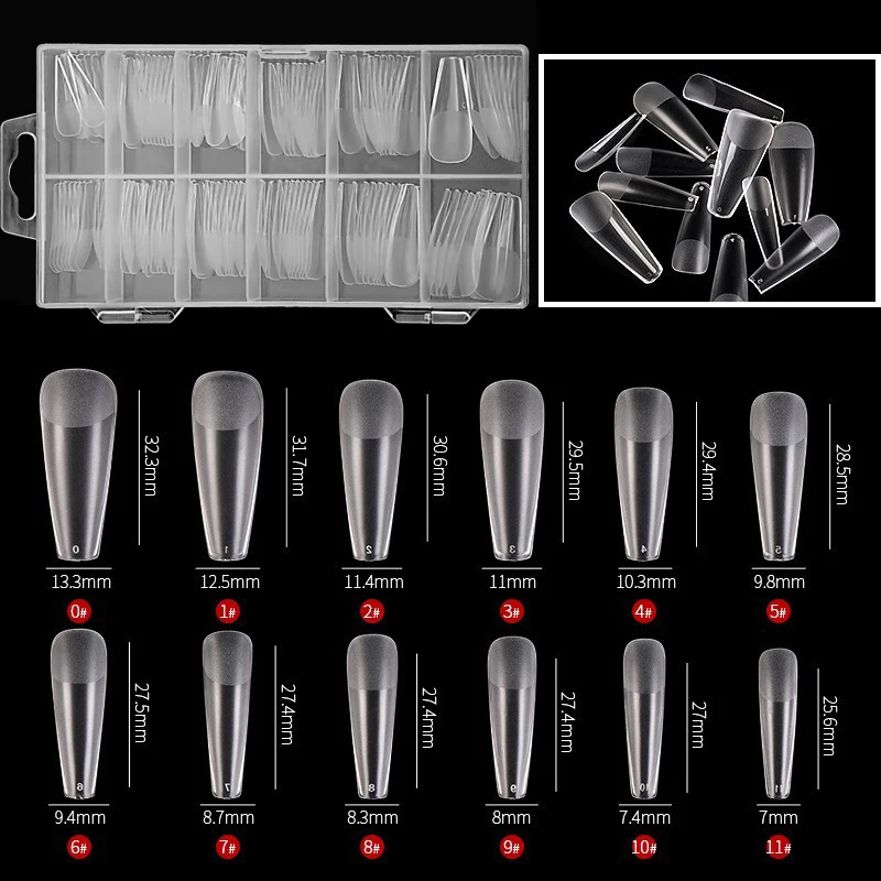 240/330 Stück Einfarbige Matte Ballet Coffin Nagelspitzen Lange Transparente Acryl-Kunstnägel Gepresste Vollabdeckung Set mit 12 Größen – Detail 4