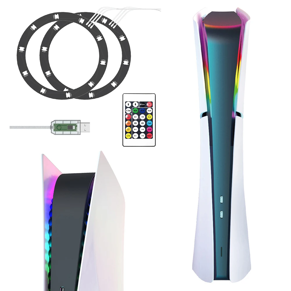 

RGB LED Light Strip for PS5/PS5 Slim Console RGB Atmosphere Decal Decoration Accessories with Remote Control