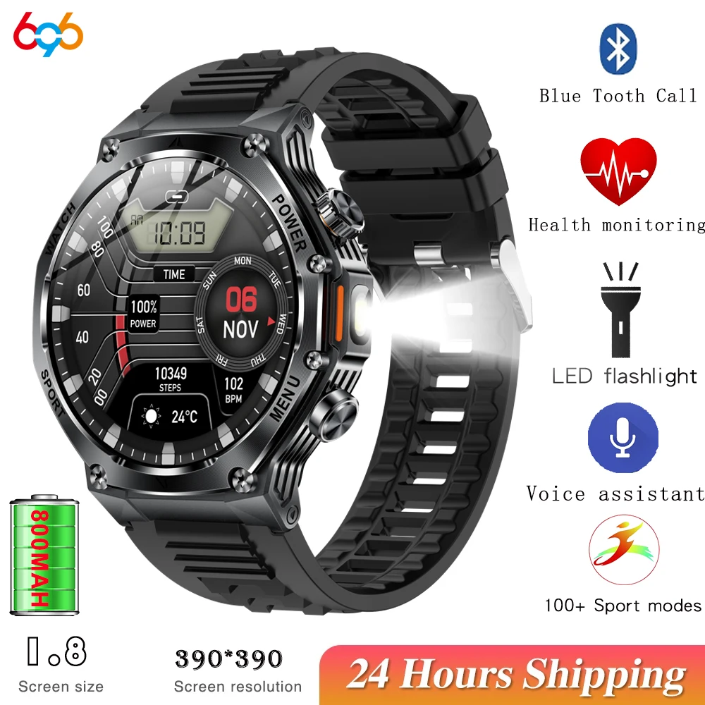 

New Outdoor Sports Watches Flashlight Waterproof Heart Rate Health Blue Tooth Call Music Smartwatch Voice Assistant Smart Watch