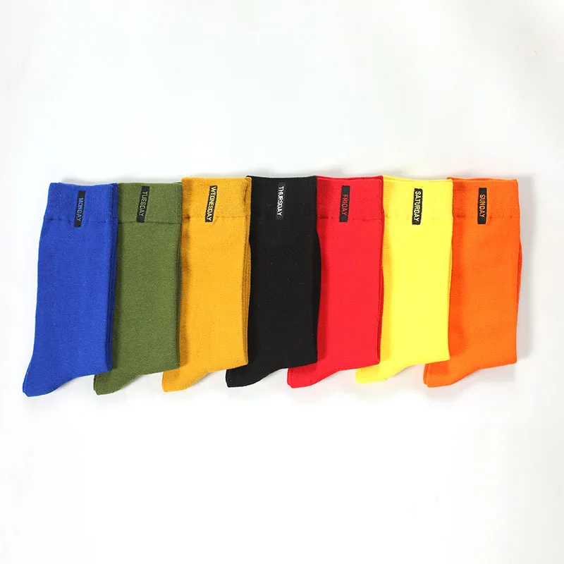 7 Pair Men Colored Cotton High Quality Solid Color Socks 2020 New Business Casual Week Long Collocation Of Shoes Socks