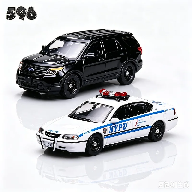 596 1:64 GMC Yukon XL Chevrolet Impala NYPD New York State Police alloy car model simulation ornament, adult collectibles.