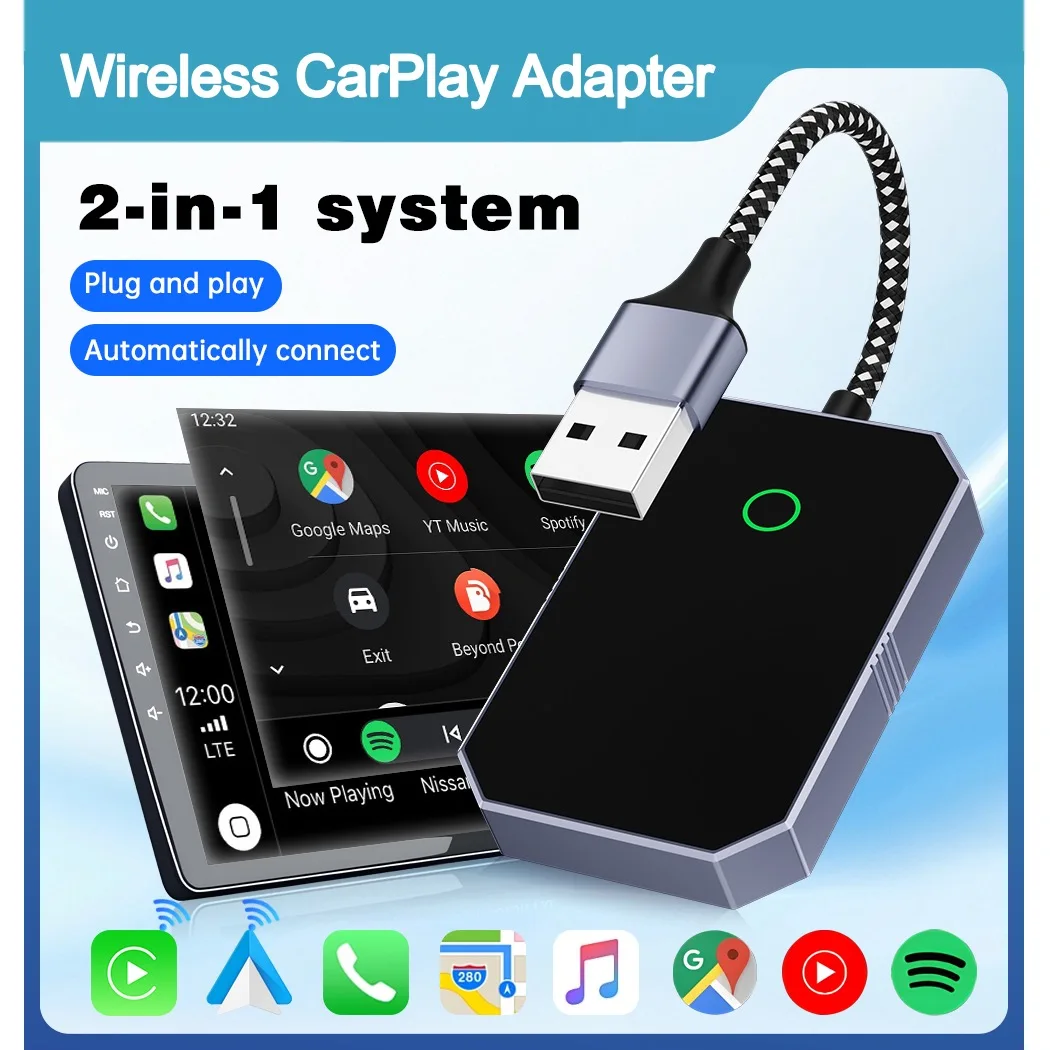 

Беспроводной адаптер CarPlay 2 в 1, Android Auto, USB Type-C для OEM-автомобильной стереосистемы, автомобильной навигации, GPS, автоматическое подключение Plug and Play