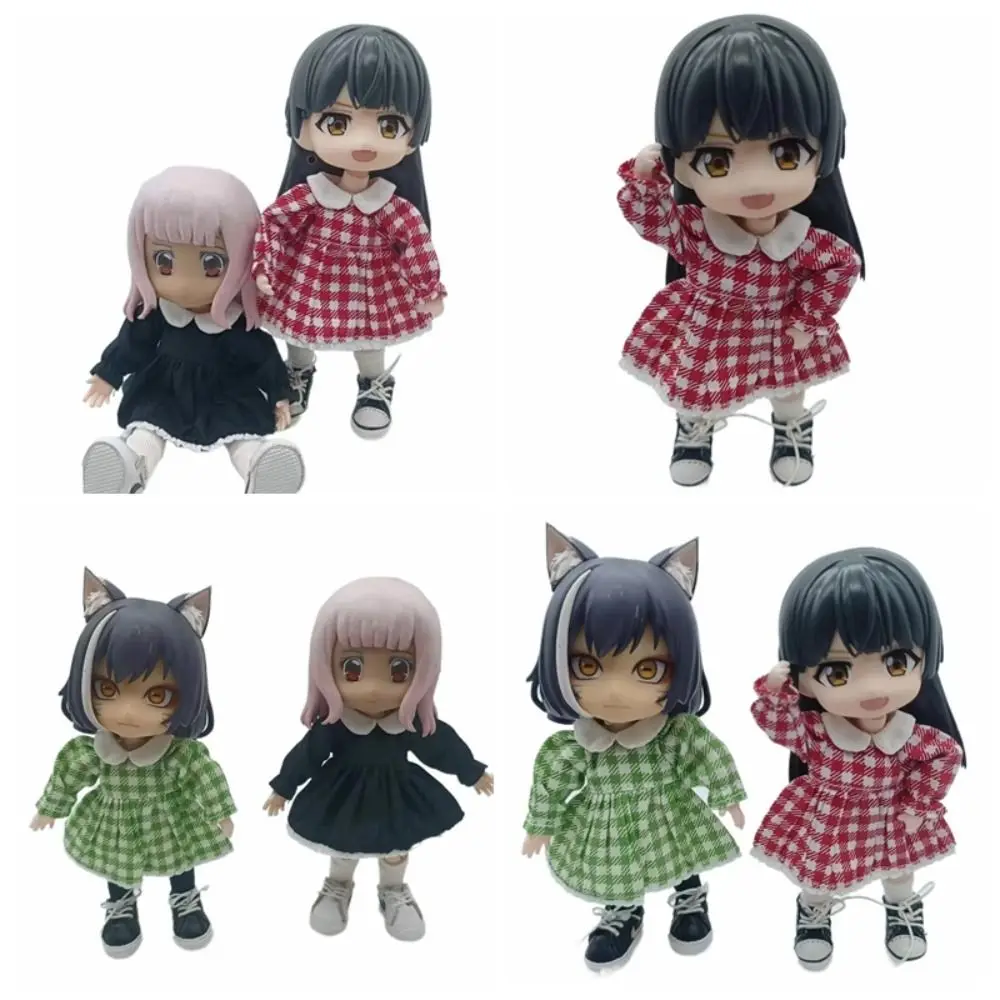 

Fashion Lotus Leaf Sleeve OB11 Skirt Handmade Decoration Doll Clothes Cotton Plaid Obitsu11 Dresses 1/12 Bjd