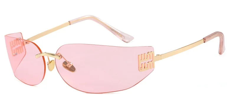 Hochwertige Randlose Rahmenlose Sonnenbrille für Damen Luxuriöse Personalisierte Y2k Gebogene Metallbuchstaben Sonnenbrillen Damenschattierungen
