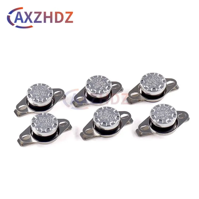 5PCS Normally Open KSD301 10A 250V 0-160 degree Normally Closed Bakelite KSD-301 Temperature Switch Thermostat Sensor 50 60 65