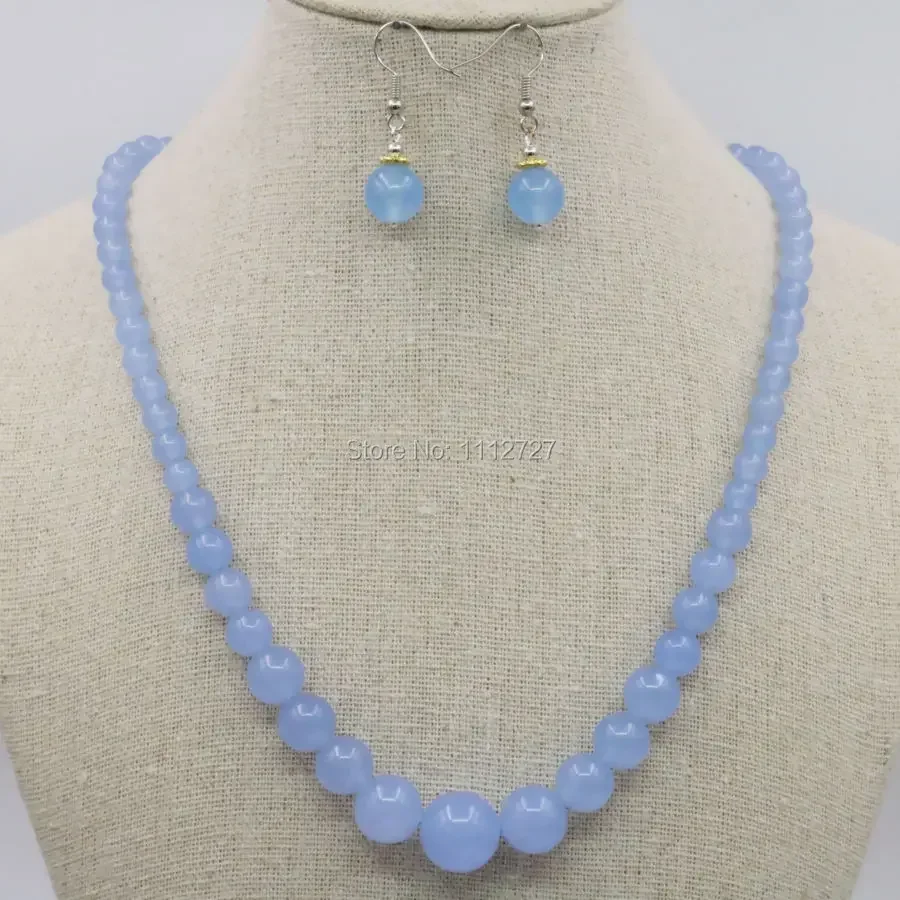 

6-14mm Accessory Crafts Blue Aventurine Necklace Chain Earring Sets Round Beads Jewelry Party Wedding Gifts 18inch Lucky Stone