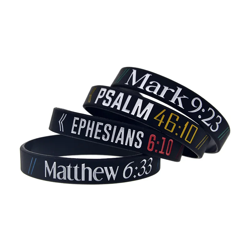 50 Stück christliches Andachtsgeschenk, Silikon-Gummi-Armband, Mark 9:23, Matthäus 6:33, EPHESIANS 6:10, PSALM 46:10 – Detail 9