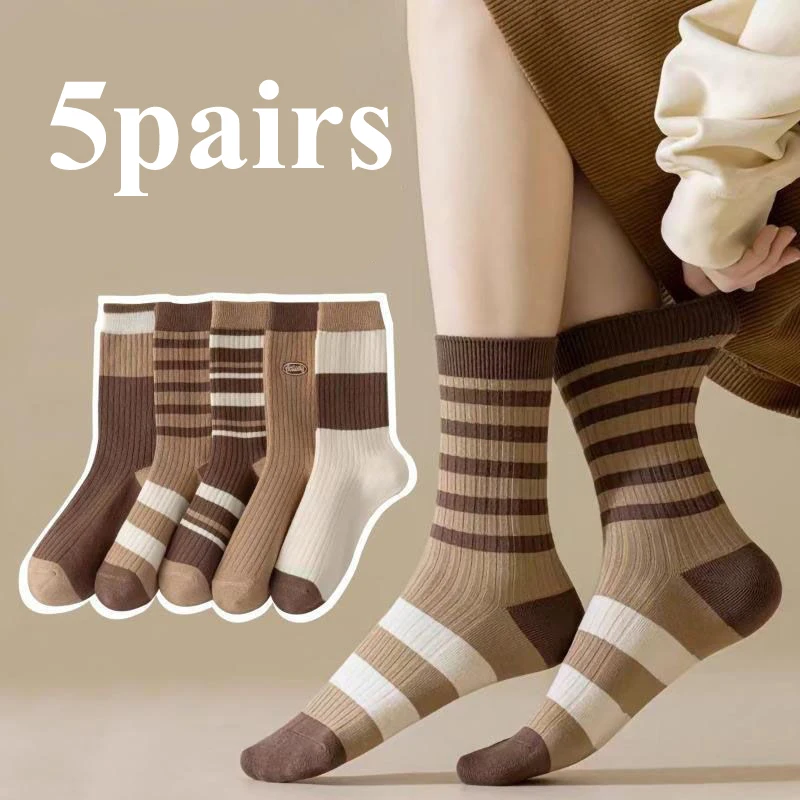 

5pairs America Style Women Socks Stripe Fashion Mid Length Sports Socks INS Women's Trend Socks