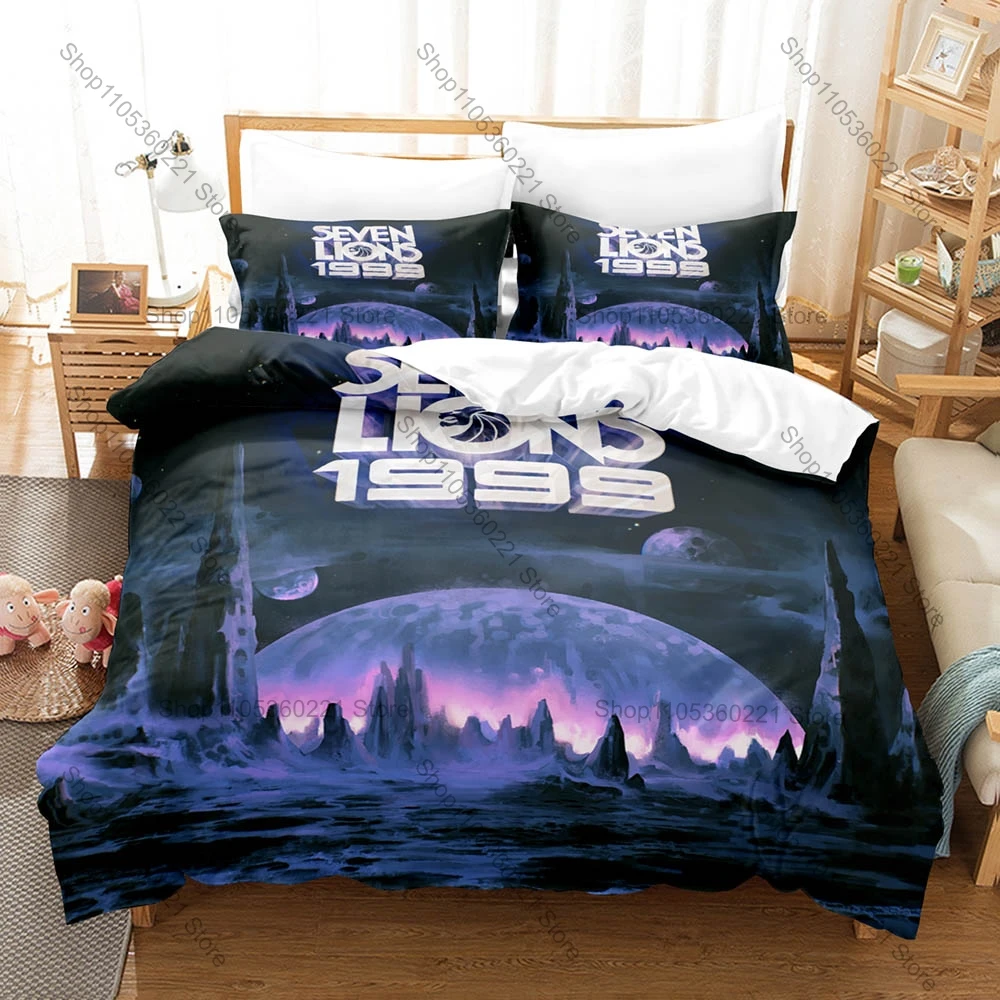 Electronic Music Seven Lions Bedding Set, Duvet Cover & 2 Pillowcases, Melodic Bass Artist Pattern Breathable All Season