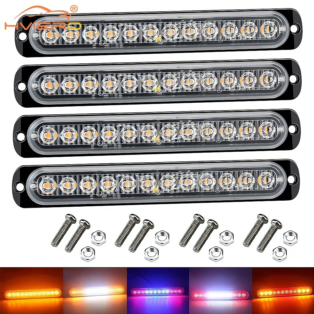 

4X Multiple Color Strobe Signal Warning 12V Turn Car Parking Light Truck Side Long Strip IP65 Waterproof Ultra-thin Flash 12LED