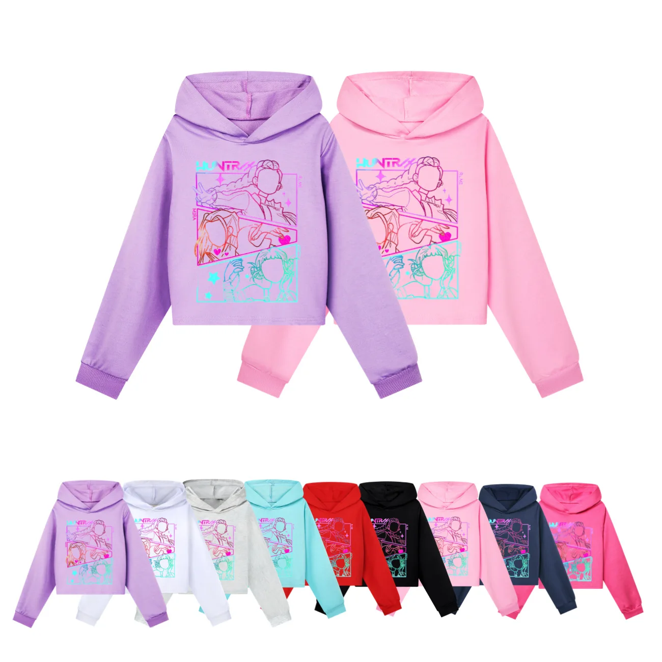 

Детская короткая толстовка с капюшоном, популярный фильм KPop, охотники на демонов, пальто для малышей 3-12 лет, топы для мальчиков и девочек, весенний свитшот для отдыха, одежда