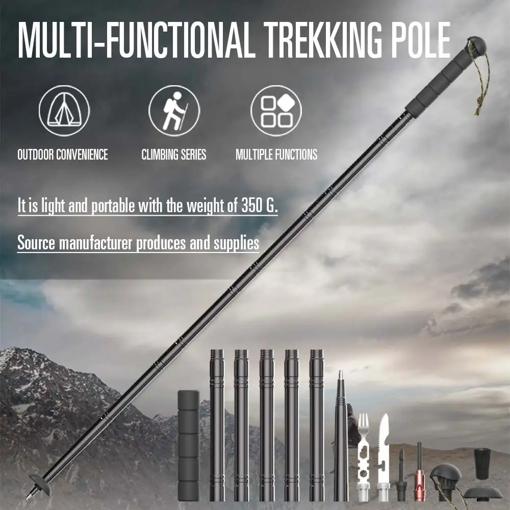 Bastones de senderismo ultraligeros para hombre y mujer, equipo para caminar al aire libre, multifunción para senderismo y supervivencia, con aleación de aluminio y plegado múltiple, modelo 6063