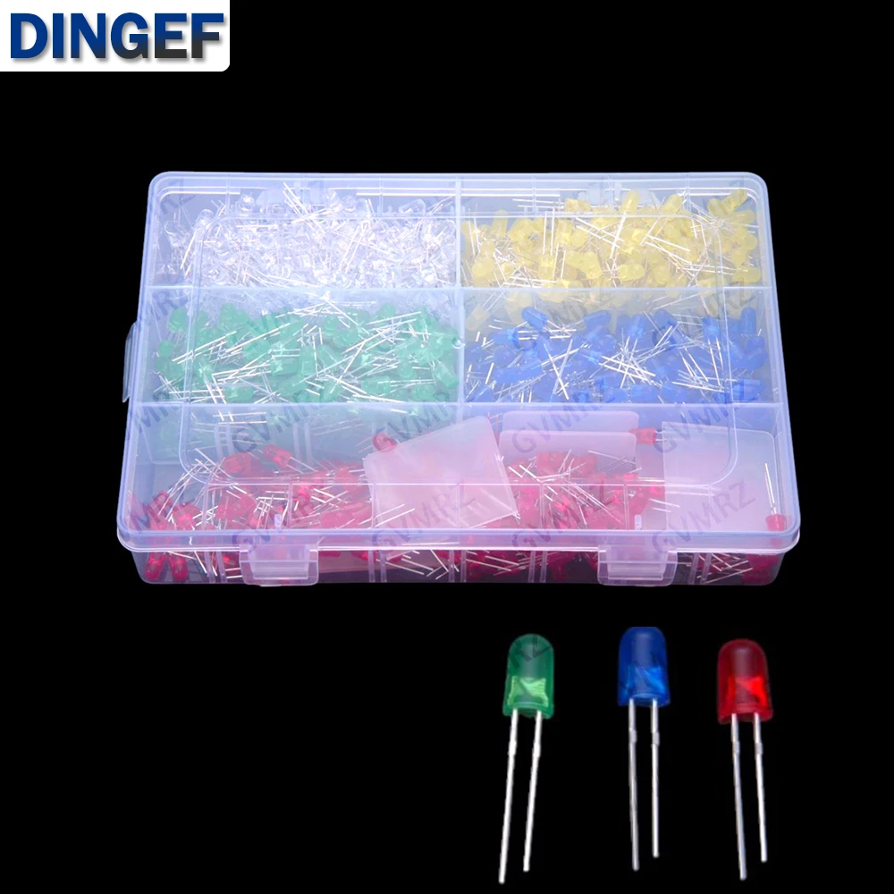 

5Values 1000PCS 5mm LED Light Emitting Diode Green Yellow Red Blue White DIP Each 200PCS