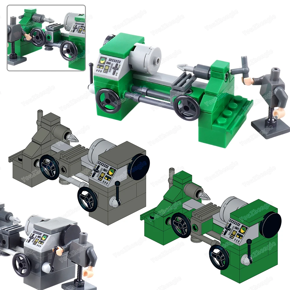 Torno en miniatura, bloques de construcción, figuras MOC, maquinaria de procesamiento, modelo artesanal, equipo de producción, conjunto de herramientas, escena, regalo, juguete DIY para niño