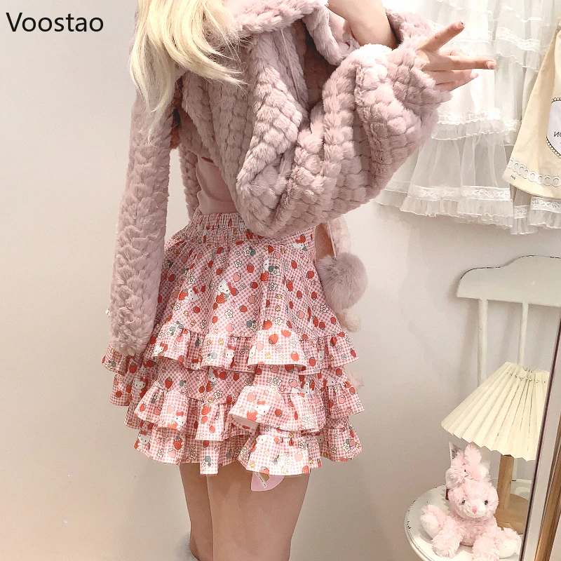 Vintage Bear Bunny Ears Hooded Coats Women Sweet Y2k Cute Plush Ball Warm Cardigan Short Jackets Female Korean Chic Outwear Tops