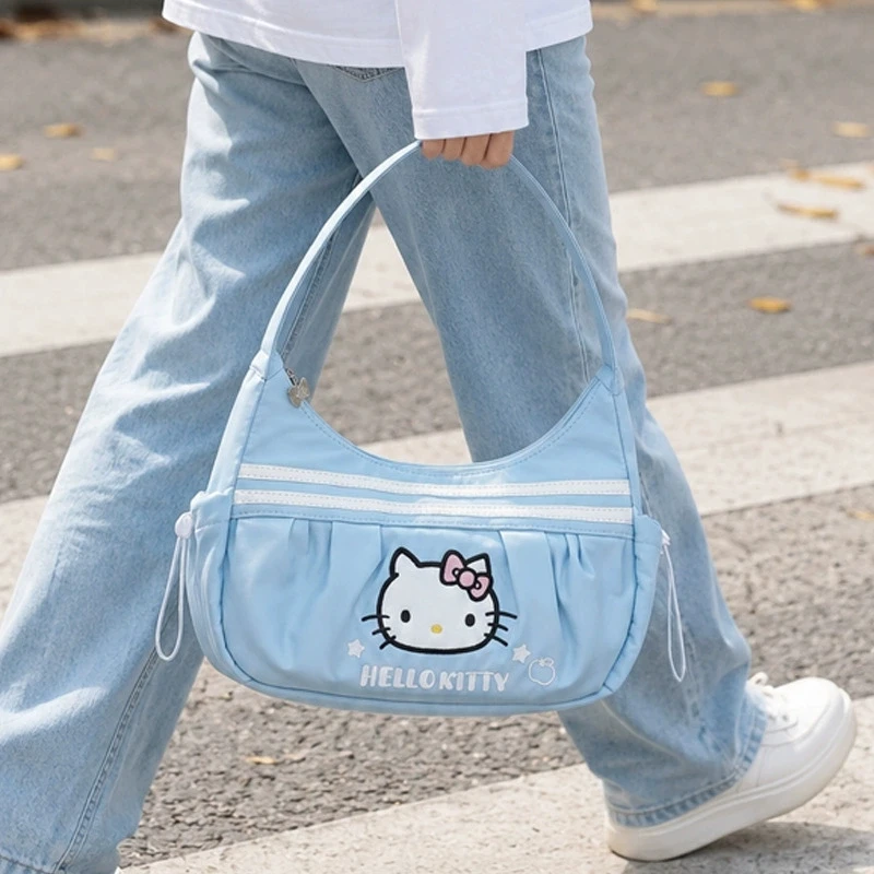 Family college style armpit bag, retro denim blue shoulder bag, diagonal cross bag, small tote bag, sweet