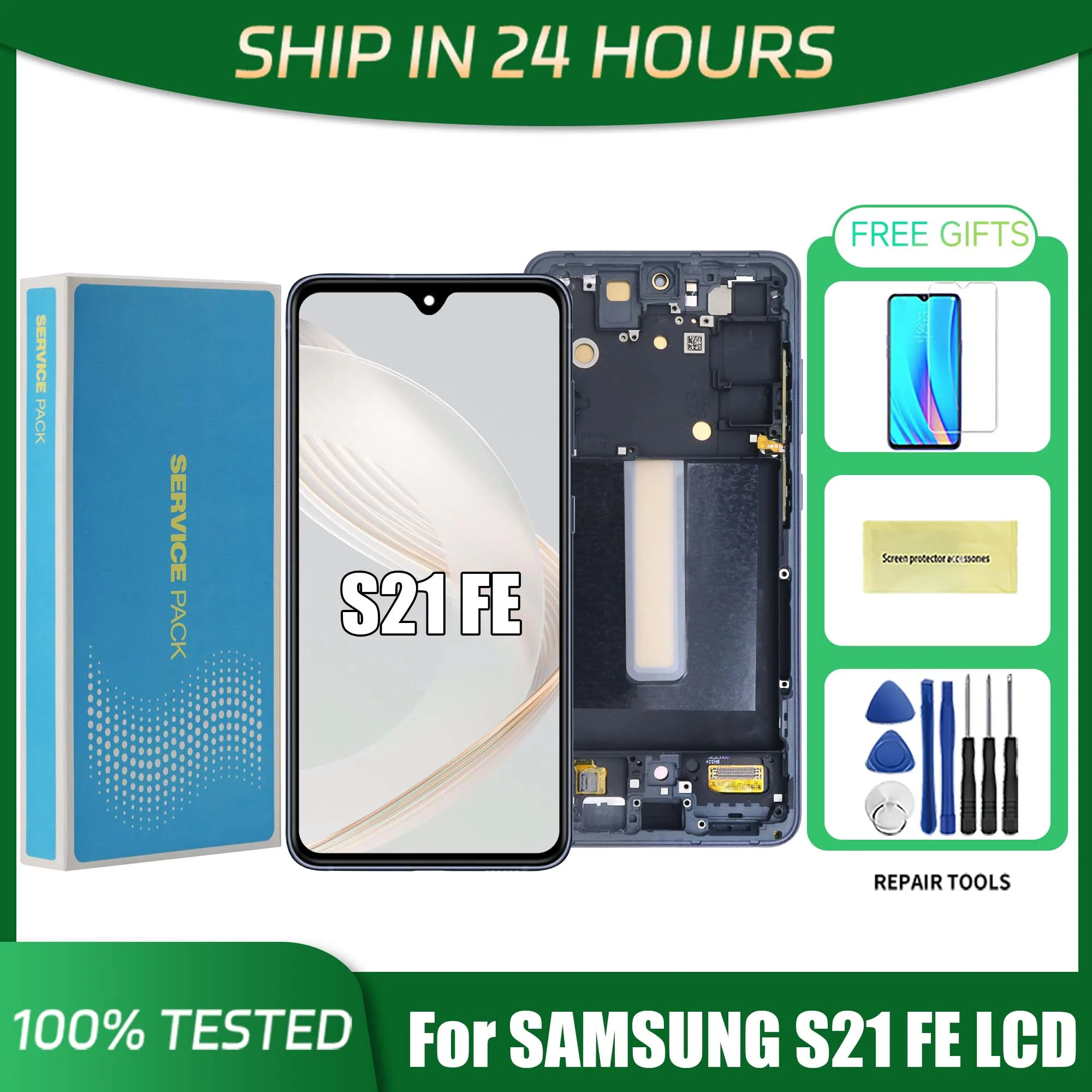 S21 FE 5G For Samsung 6.4\'\'For AMOLED TFF S21FE 5G G990B G990U G990W LCD Display Touch Screen Digitizer Assembly Replacement