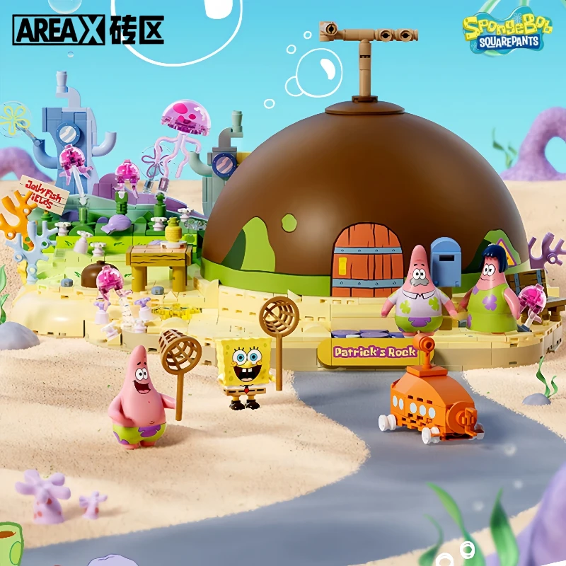 

AREAX Assemble The Building Blocks SpongeBob SquarePants Patrick Star's Stone House Toy Model Collection Ornament Gift