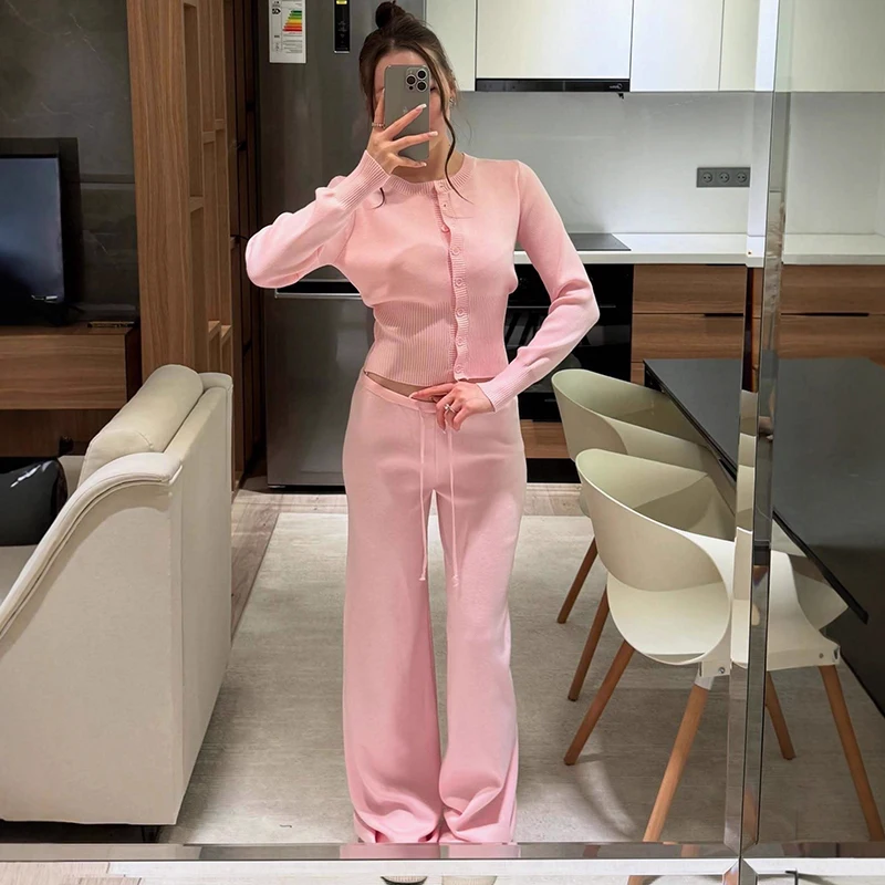 Women's Fall Winter Knitted Cardigan & Trousers Set