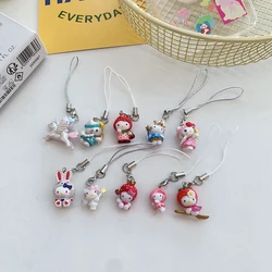 Sanrio Hello Kitty Strawberry Pendant Anime Cartoon Angel Phone Chain Keychain for Girls Cute Accessories Gift