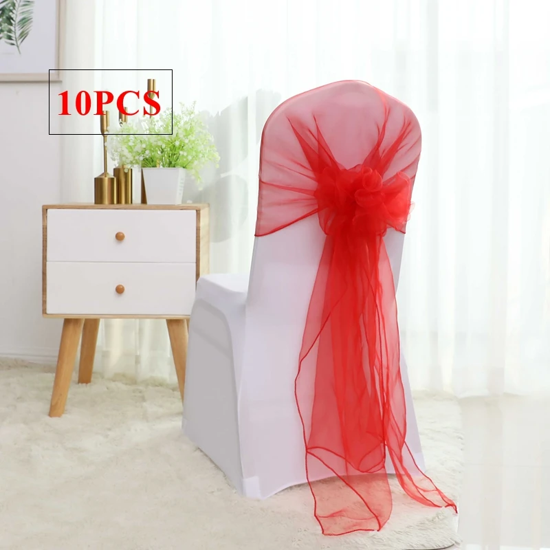 65x75cm Organza Chair Sashes Wedding Chair Cover Sash Tie Bow For Event Paty Christmas Dinner Decoration